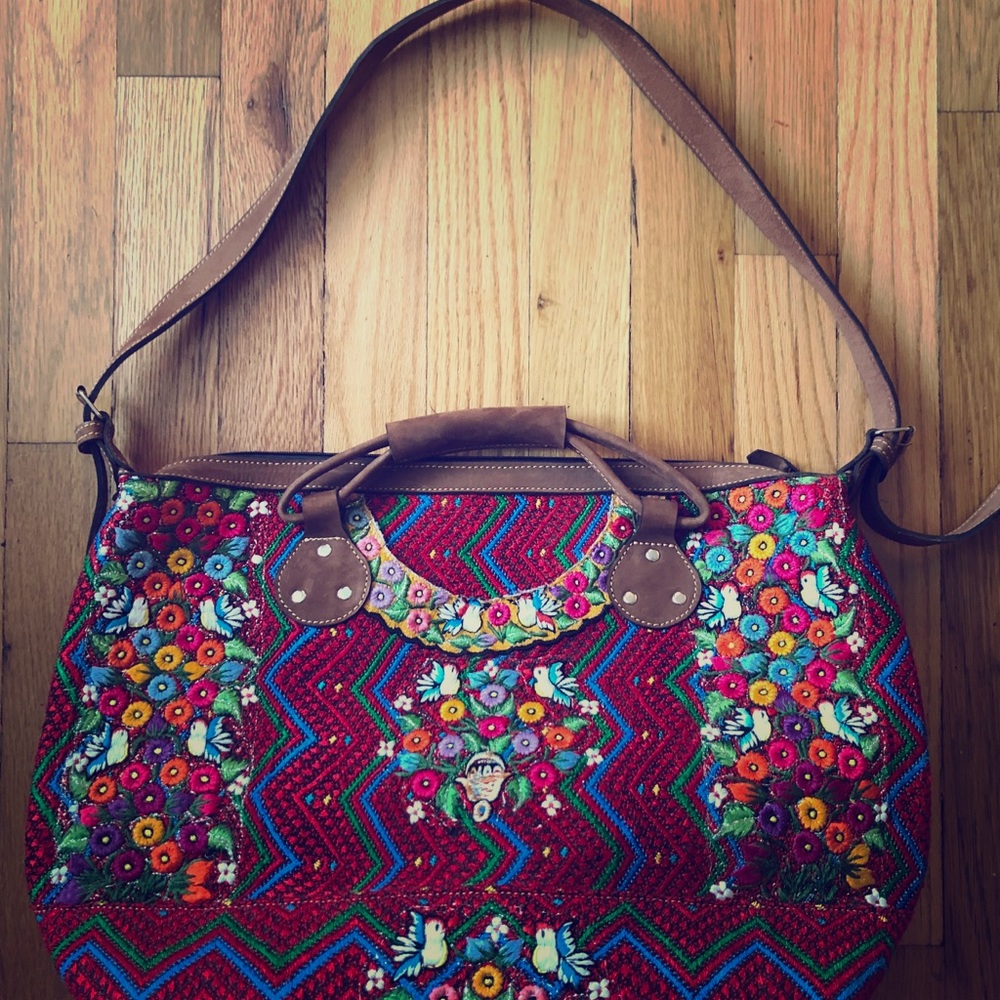 Beautifully embroidered and leather bag